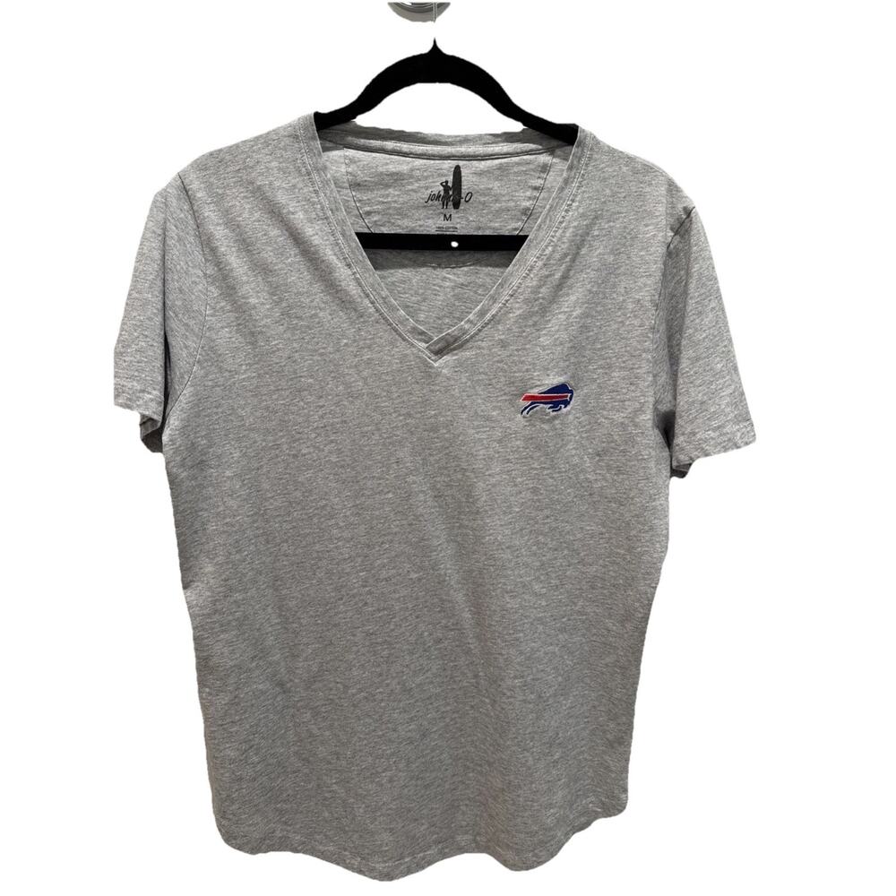 Johnnie O NFL Buffalo Bills Embroidered Womens Gray V-Neck Cotton T-Shirt Medium